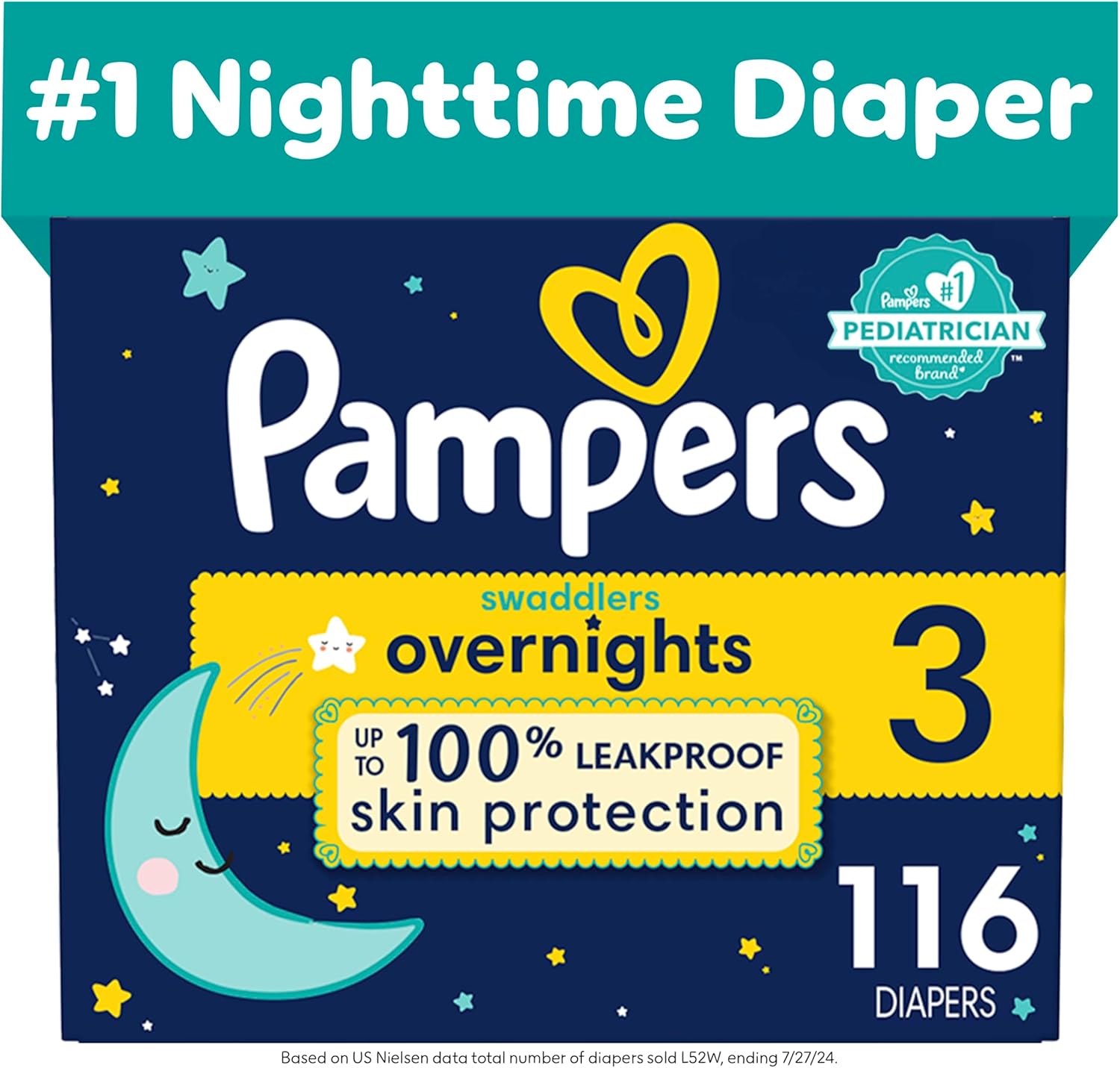 Pampers Swaddlers Overnights Diapers - Size 3, 116 Count, Disposable Baby Diapers, Night Time Skin Protection