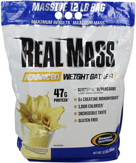 Gaspari Nutrition Real Mass: Advanced Weight Gainer, Protein And Complex Carb Blend, 50G Protein, 16G Eaas, Gluten-Free, 12 Lbs (Vanilla Milkshake)