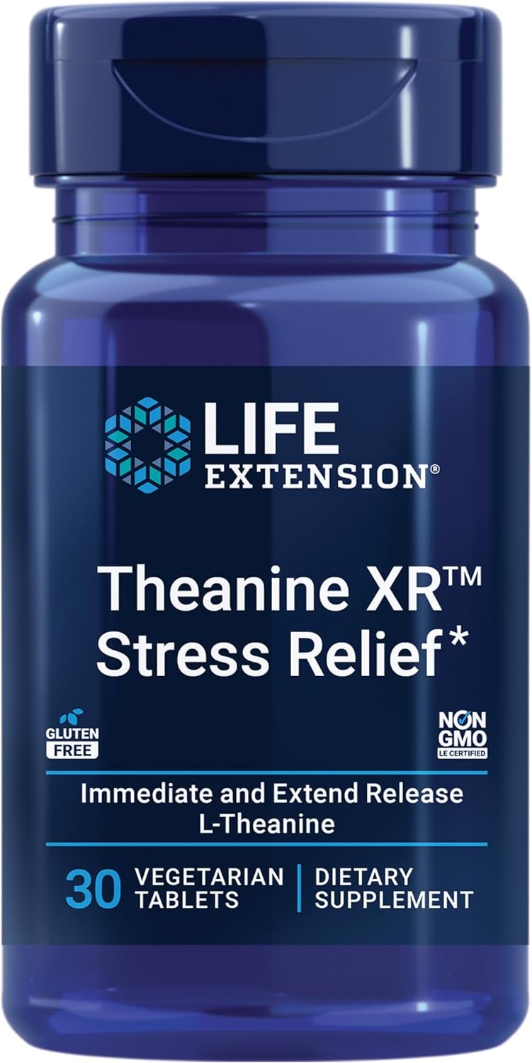 Life Extension Theanine Xr Stress Relief  Stay Calm In The Face Of Daytime Stress  Gluten-Free  Non-Gmo  Vegetarian  30 Vegetarian Tablets