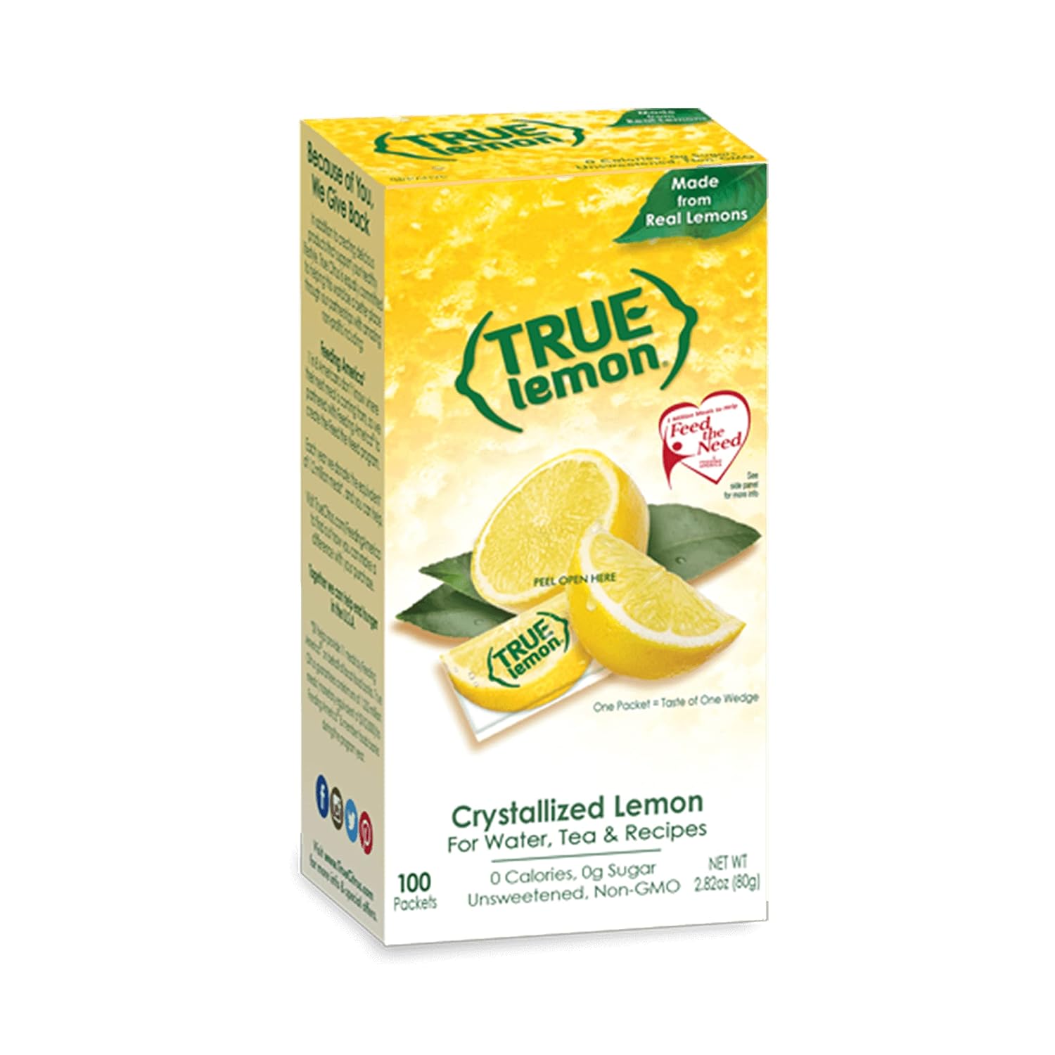 True Lemon Water Enhancer, Bulk Dispenser, 100 Count (Pack Of 1), 0 Calorie Drink Mix Packets For Water, Sugar Free Lemon Flavoring Powder Packets