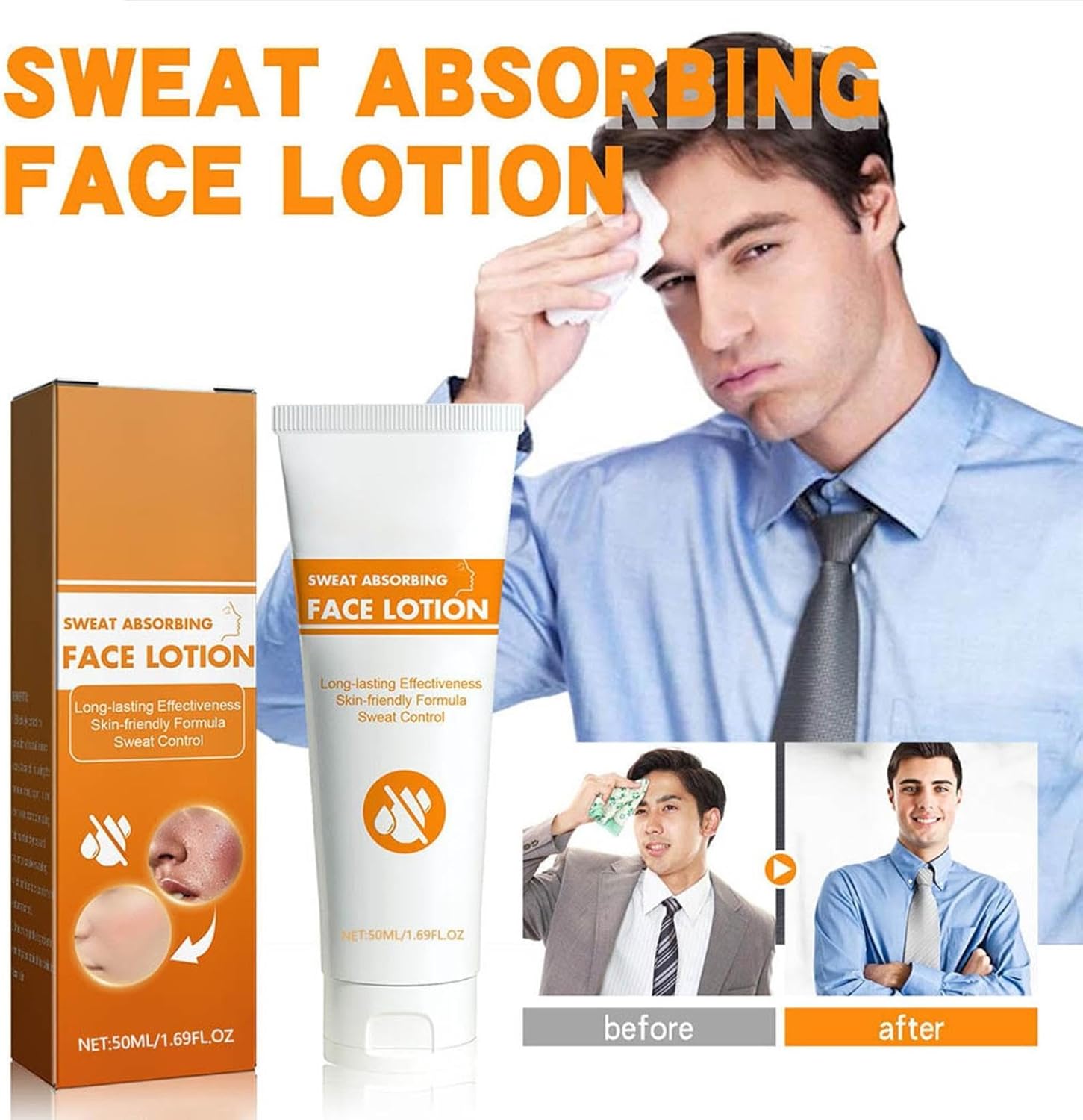 2 Pieces Antiperspirant Face, Sweat Absorbing Face Lotion, Face Sweat Blocker, Anti-Sweat Against Heavy Sweating On The Face, Forehead And Scalp And Oily Face Control, For Men And Women