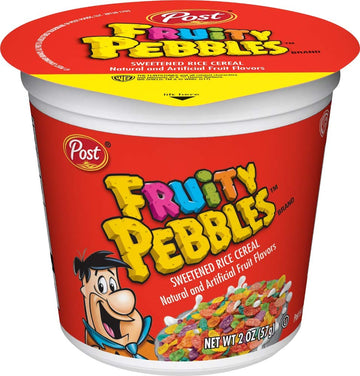 Pebbles Fruity PEBBLES Cereal, Fruity Kids Cereal, Gluten Free Rice Cereal for Kids, Pack of 12, 2 OZ Individual Cereal Cup