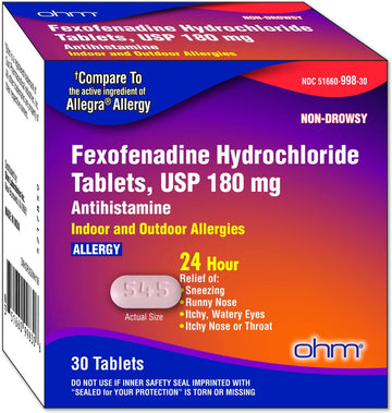 Ohm Non-Drowsy Fexofenadine Antihistamine Indoor Outdoor Allergy Relief Tablets 30Ct