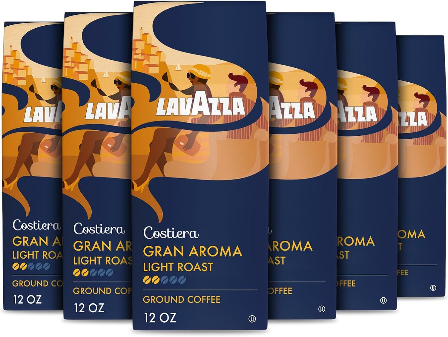 Lavazza Costiera Gran Aroma Ground Coffee 6 Bags Of 12Oz, Light Roast, Smooth And Aromatic Taste, Intensity 2/5, 100% Arabica, Ideal For Drip Brewers, (Pack Of 6) - Package May Vary