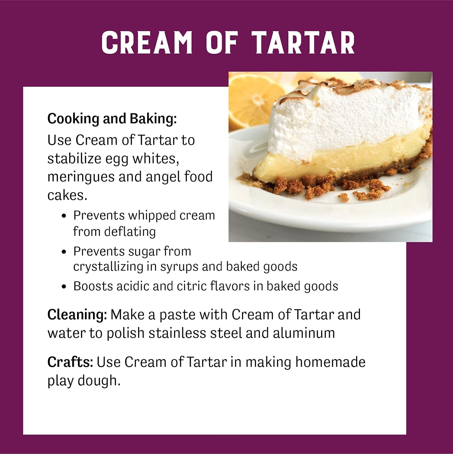 Judee’s Cream of Tartar 6 oz - All Natural, Keto-Friendly, Gluten-Free and Nut-Free - Use for Baking as a Stabilizer, Cleaning and Crafting - Made in USA