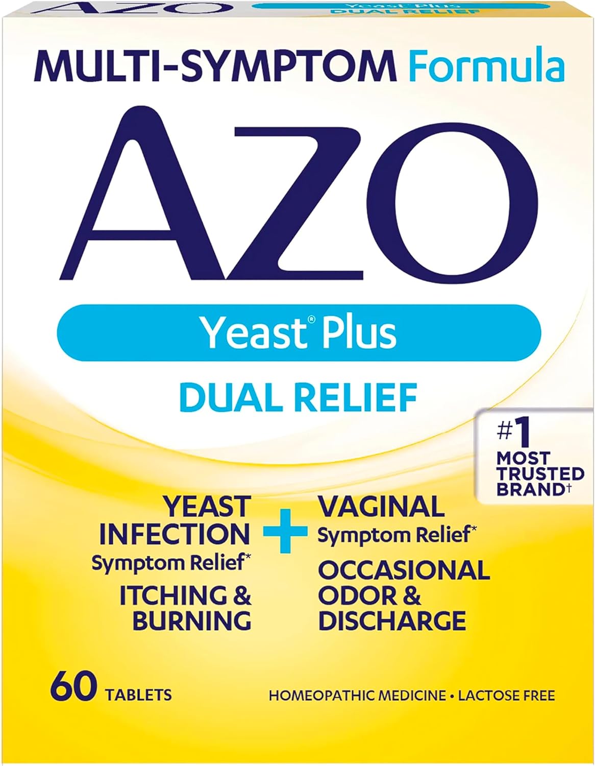 Azo Yeast Plus Dual Relief Tablets, Fsa/Hsa Eligible, Yeast Infection And Vaginal Symptom Relief, Relieves Itching & Burning, 60 Count