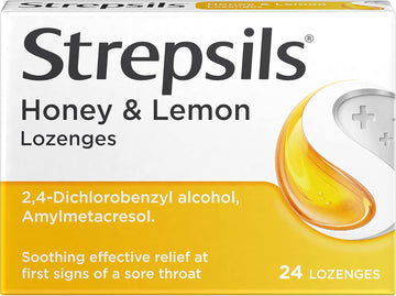 Strepsils Sore Throat Relief, Honey And Lemon, 24 Lozenges, Soothes, Effective Antiseptics, Removes Germs, Fights Infections, Fast Acting, 2 Hours Relief, Medication