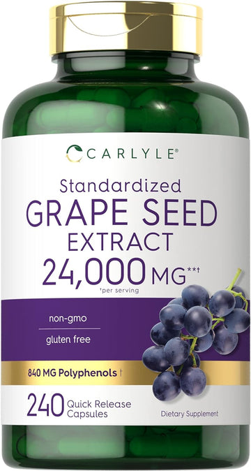 Carlyle Grape Seed Extract 24,000 Mg Equivalent 240 Capsules | Maximum Strength Standardized Extract | Non-Gmo, Gluten Free