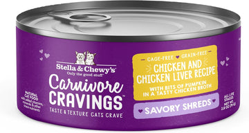 Stella & Chewy'S Carnivore Cravings Savory Shreds Cans – Grain Free, Protein Rich Wet Cat Food – Cage-Free Chicken & Chicken Liver Recipe – (2.8 Ounce Cans, Case Of 24)