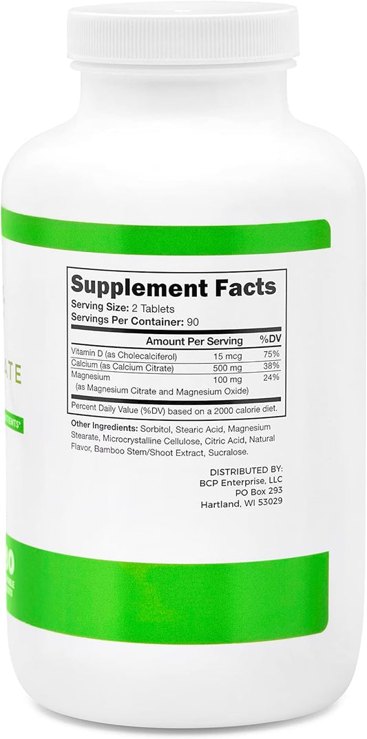 Bariatric Calcium Citrate with Magnesium & Vitamin D Tabs - 500mg Calcium Citrate - Formulated for Post Weight Loss Surgery - Supports Bone Health | Raspberry Flavor