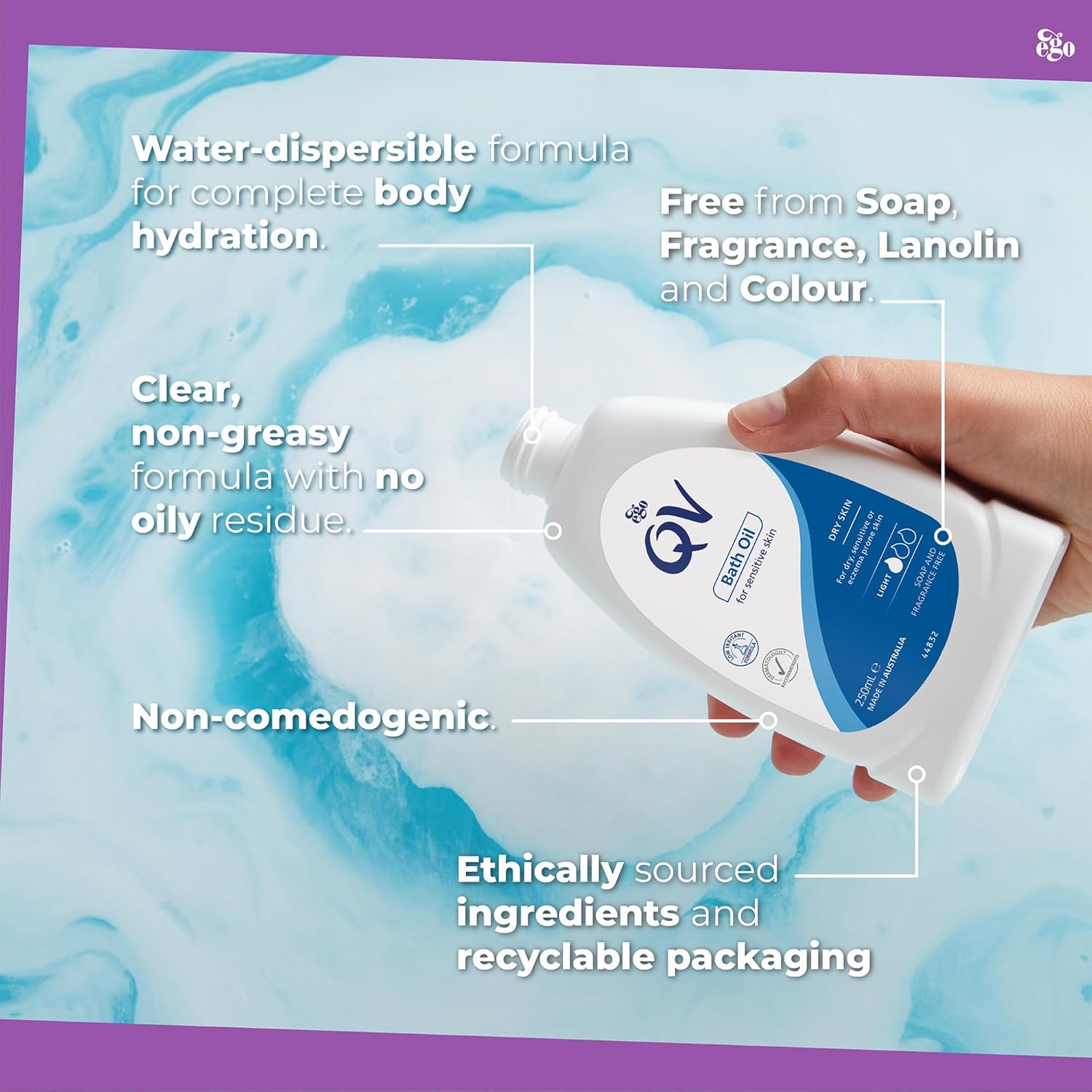 Qv Bath Oil (500 Ml) Moisturising Bath Soak For Sensitive Skin, Relief From Dry Itchy Skin, Gentle Ph Balanced Formula, Fragrance Free, Soap Free, Non Greasy, Noncomedogenic Bath Soak (Pack Of 2)