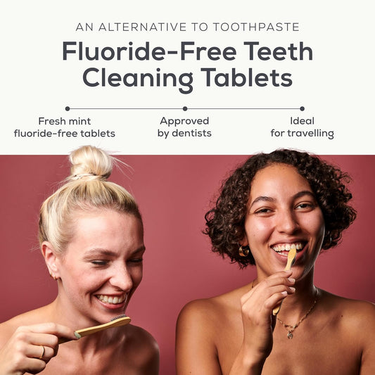 Denttabs Teeth Cleaning Tablets - Fluoride-Free - Pack Of 125 - Toothpaste Alternative - Plaque Removal - Mint Flavour - Vegan Plastic-Free Without Preservatives - Compostable Bag - Clean Effectively