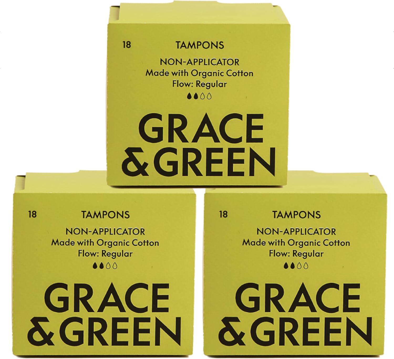 Grace & Green - Organic Tampons - Non-Applicator - Size: Regular - Made with Organic Cotton - Sustainable - 54x Regular Tampons
