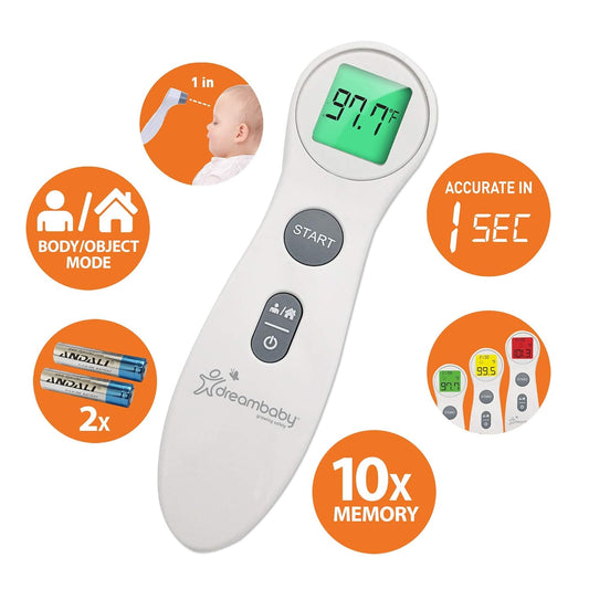 Dreambaby Touchless Non Contact Digital Infrared Forehead Thermometer - Fever Temperature Scanner - for Baby and Adults (with Object Mode Switch Option) - Model L341