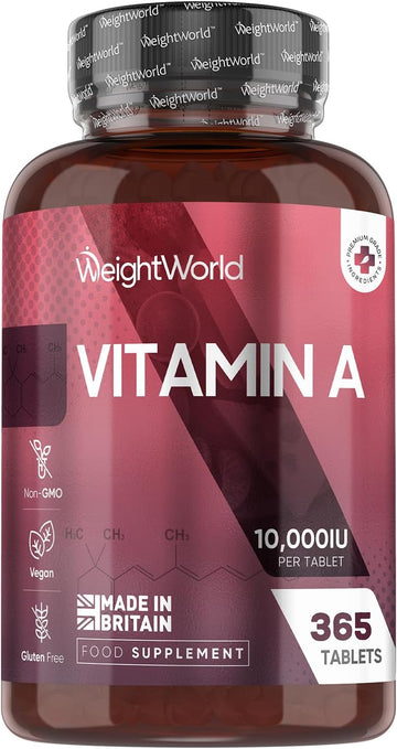 Vitamin A Tablets 10,000Iu - 365 Tablets (1 Year Supply) - Vit A As Retinyl Acetate - Vegan & Non-Gmo - 3000µg Vitamin A Supplement - Made In The Uk