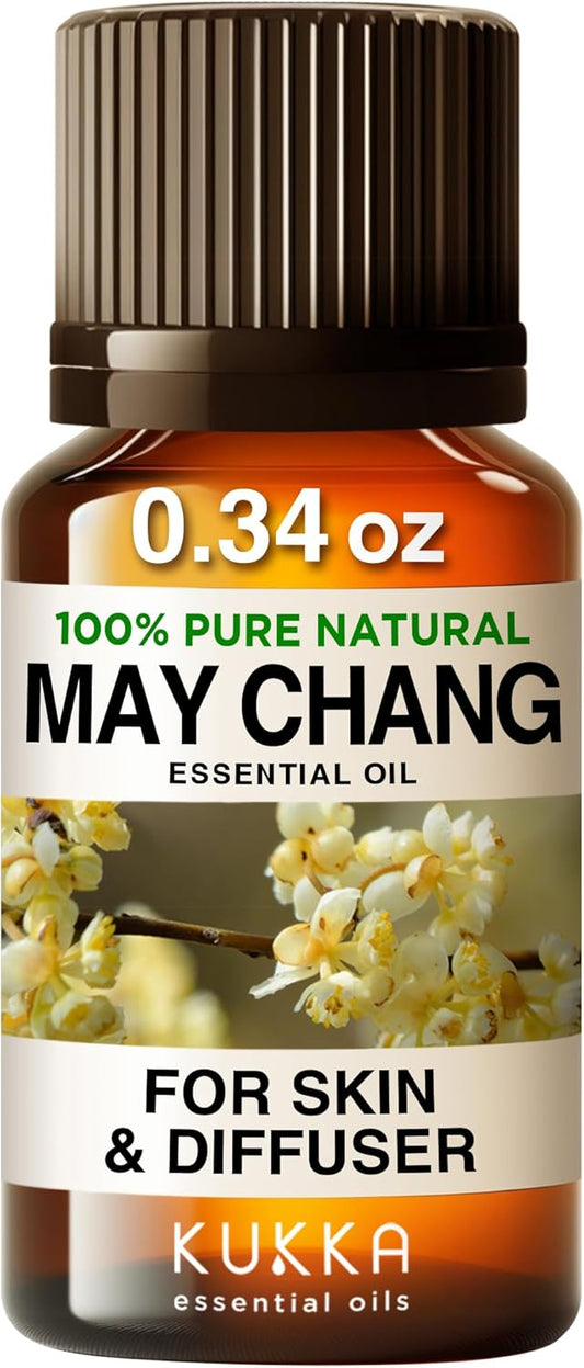 May Chang Essential Oil For Skin Use & Sage Oil For Skin Set - 100% Nature Aromatherapy Grade Essential Oils Set - 2X0.34 Fl Oz - Kukka