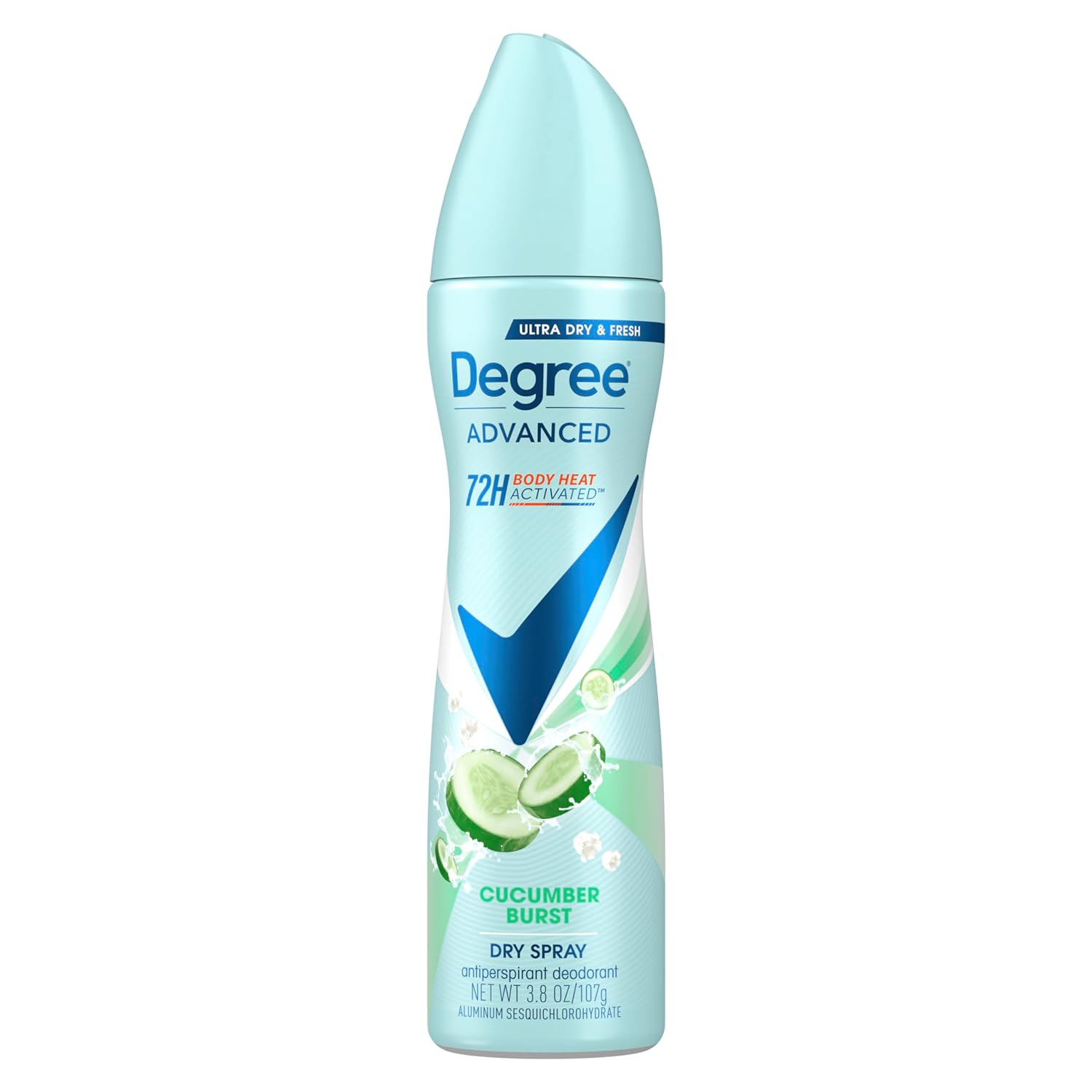 Degree Antiperspirant Deodorant Cucumber Burst Dry Spray 72-Hour Sweat & Odor Protection Deodorant Spray For Women With Body Heat Activated Technology 3.8 Oz