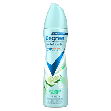 Degree Antiperspirant Deodorant Cucumber Burst Dry Spray 72-Hour Sweat & Odor Protection Deodorant Spray For Women With Body Heat Activated Technology 3.8 Oz