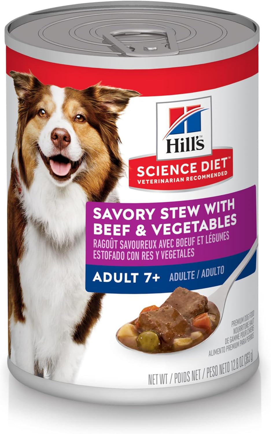 Hill's Science Diet Adult 7+, Senior Adult 7+ Premium Nutrition, Wet Dog Food, Beef & Vegetables Stew, 12.8 oz Can, Case of 12