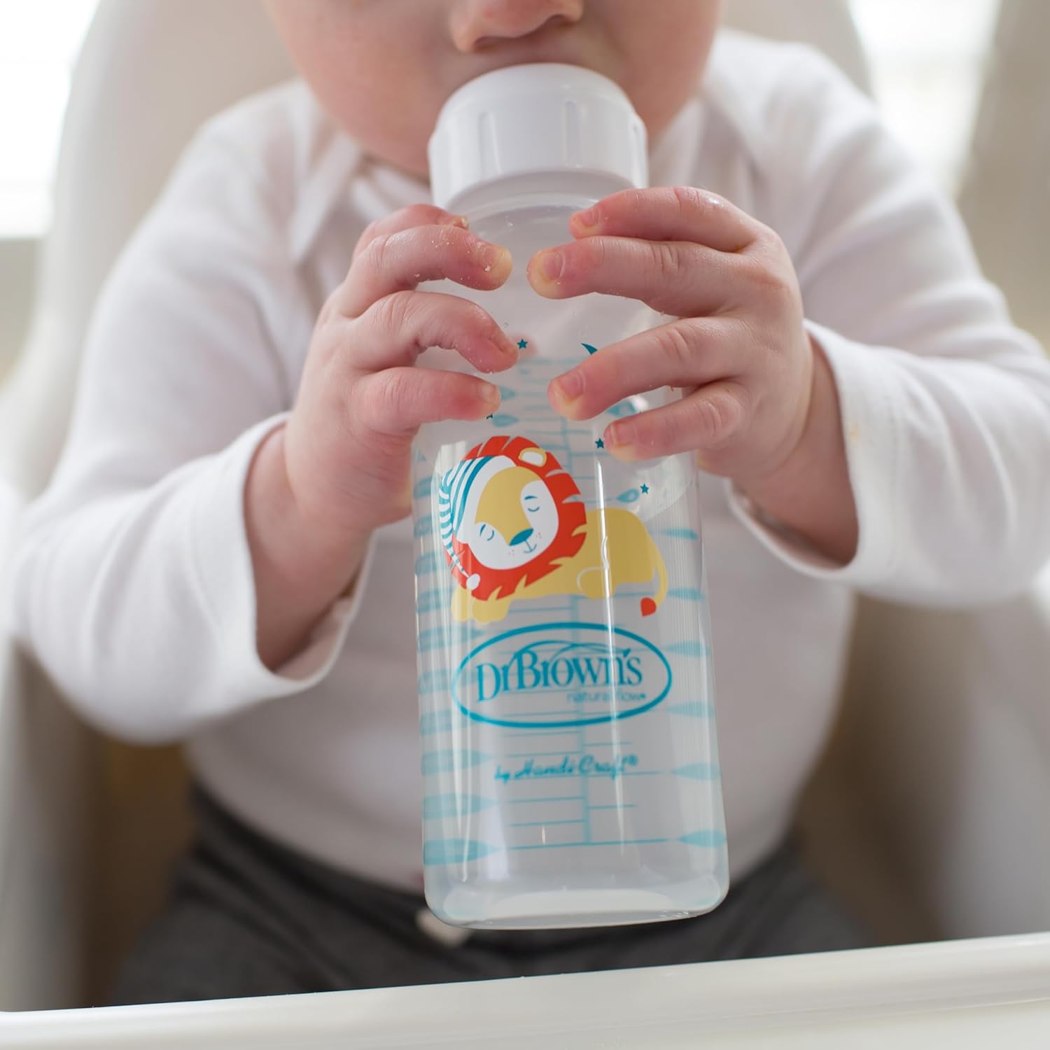 Dr. Brown's Milestones Narrow Sippy Bottle, 100% Silicone Soft Sippy Spout, 8oz/250mL, Lion, 6m+ : Baby