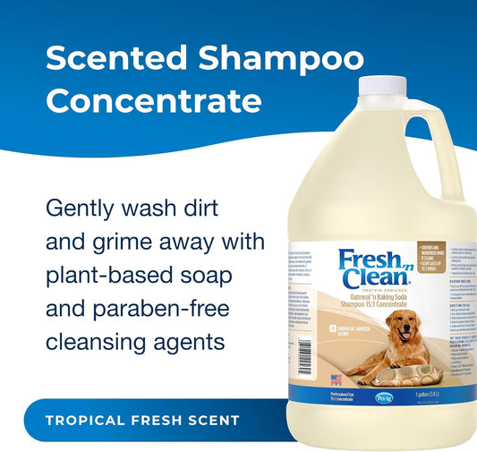Pet-Ag Fresh ’N Clean Oatmeal ’N Baking Soda Shampoo - Tropical Fresh Scent (15:1 Concentrate) - 1 Gallon - Nurtures Dry, Itchy Skin With Vitamin E & Aloe - Strengthens & Repairs - Soap Free