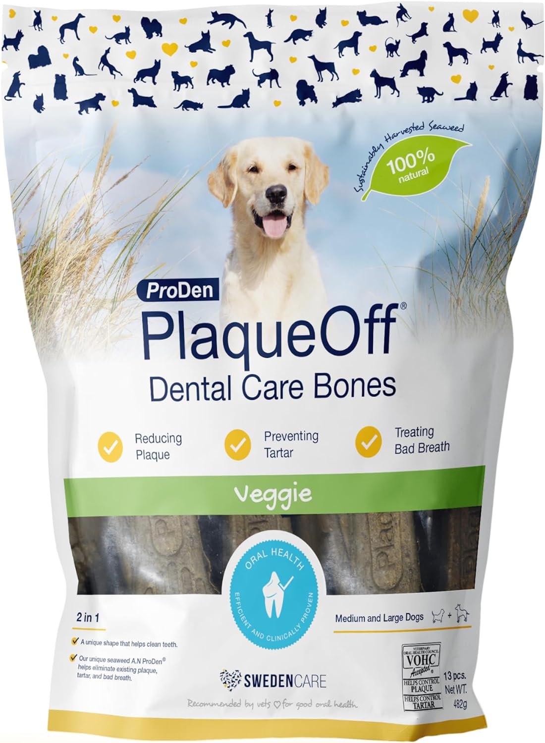 Swedencare Uk Proden Plaqueoff Dental Bones Vegetable Fusion (Pack Of 13 - 485 G) For Dogs, Bad Breath, Plaque, TartarPddcb1