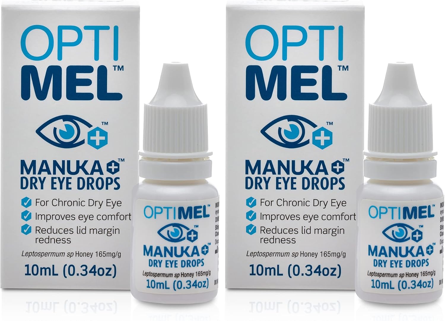 Optimel Manuka Honey Eye Drops Twin Pack - 2X 10Ml Dry Eye Treatment & Relief - Blepharitis, Corneal, White