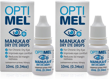 Optimel Manuka Honey Eye Drops Twin Pack - 2X 10Ml Dry Eye Treatment & Relief - Blepharitis, Corneal, White
