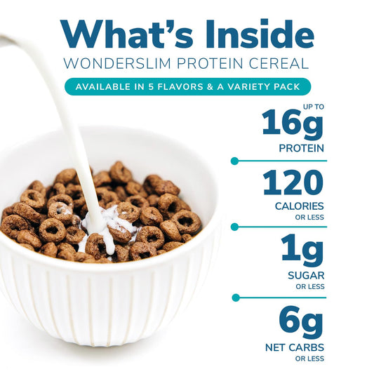 WonderSlim Protein Cereal, Cocoa, Low Sugar, Gluten Free, Keto Friendly & Low Carb (7ct)