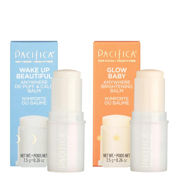 Pacifica Beauty Anywhere Balm Set, Skincare, Glow Baby Brightening, Wake Up Beautiful De Puff And Calm, Vitamin C, Hyaluronic Acid, For Dark Spots And Fine Lines, Vegan, 0.26 Oz Each (Set Of 2)