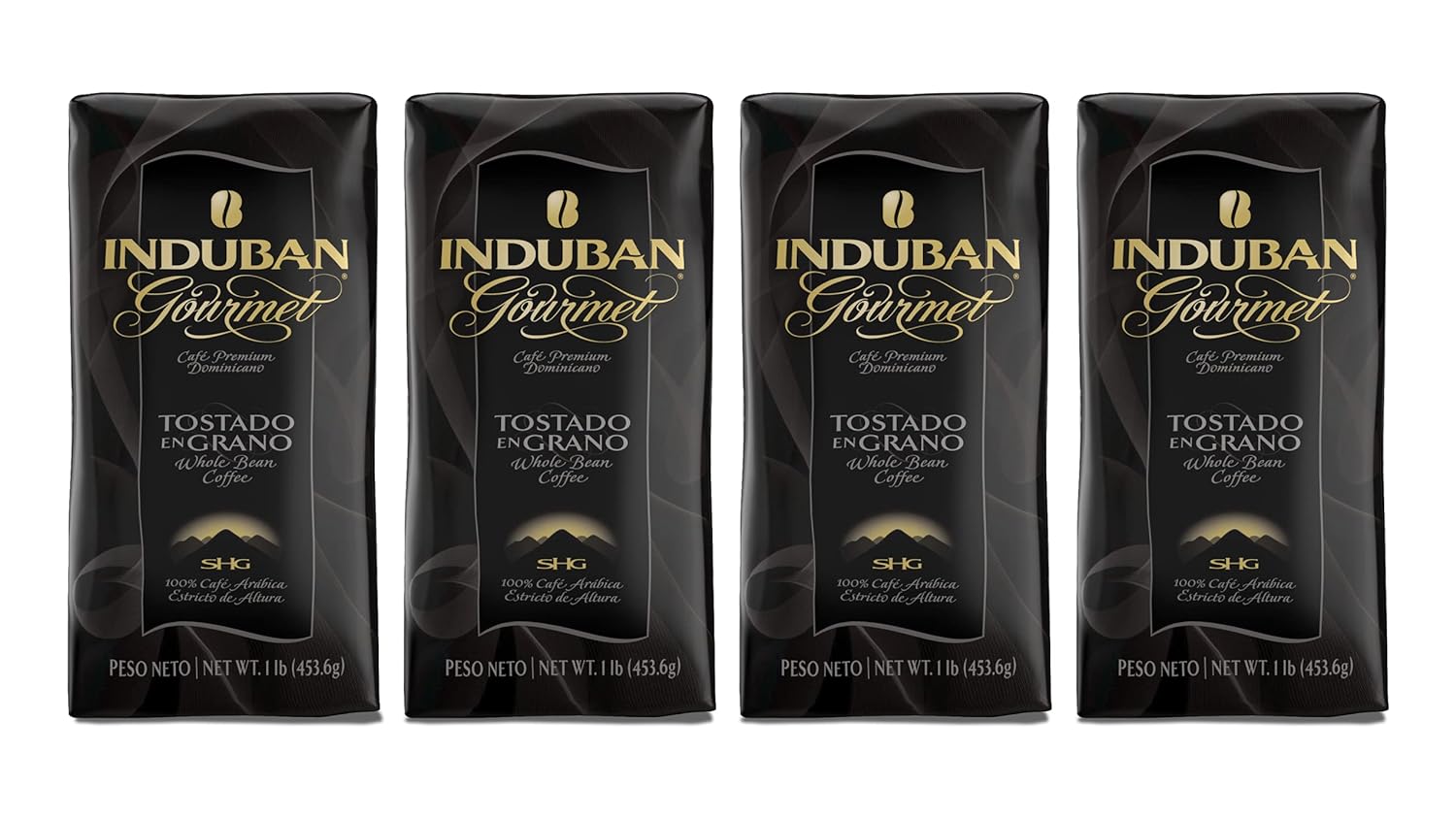 Induban Gourmet, 16 oz Bag, Whole Bean Coffee, Medium Roast - Premium 100% Arabica Coffee from the Dominican Republic (Pack of 4)