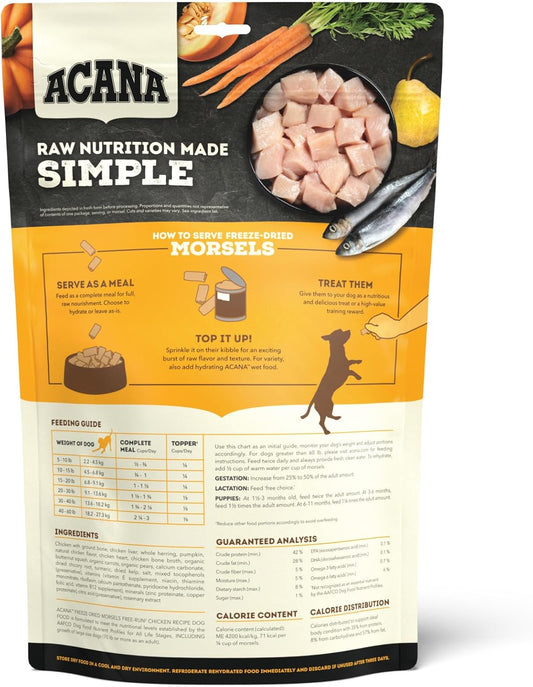 Acana Freeze Dried Dog Food Meal & Topper, Grain Free High Protein Free-Run Chicken Recipe, 8Oz