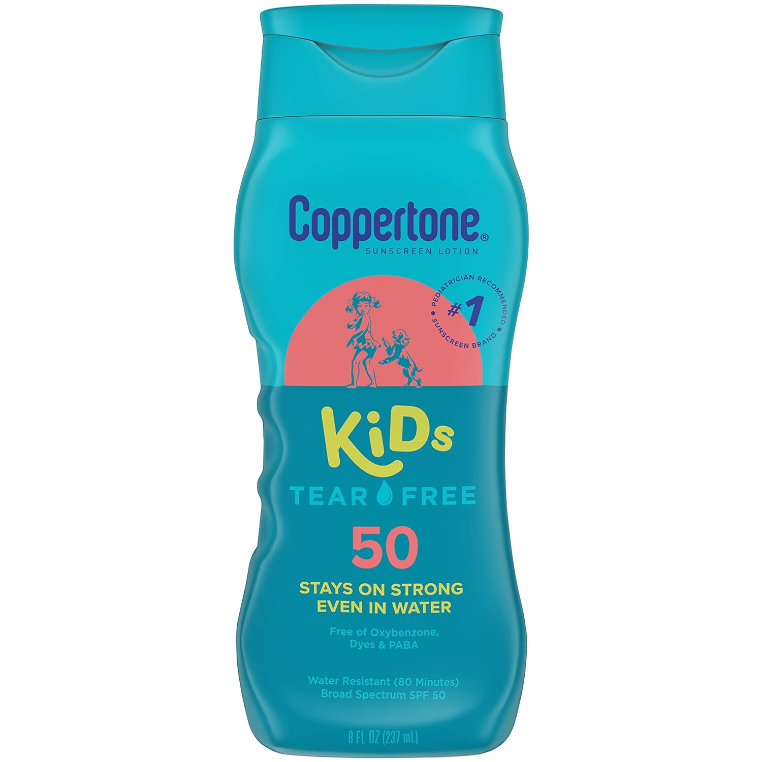 Coppertone Kids Sunscreen Lotion SPF 50, Water Resistant Sunscreen for Kids, #1 Pediatrician Recommended Sunscreen Brand, Tear Free Sunscreen Lotion, 8 Fl Oz Bottle