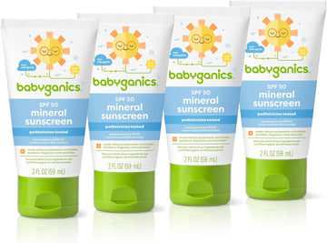 Babyganics Spf 50 Travel Size All Mineral Baby Sunscreen Lotion | Uva Uvb Protection | Water Resistant, 2 Fl Oz (Pack Of 4) Packaging May Vary