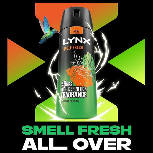 Lynx Jungle Fresh Aerosol Body Spray Deodorant With A Palm Leaves & Amber Scent 48 Hours Of Odour-Busting Zinc Tech 6X 250 Ml