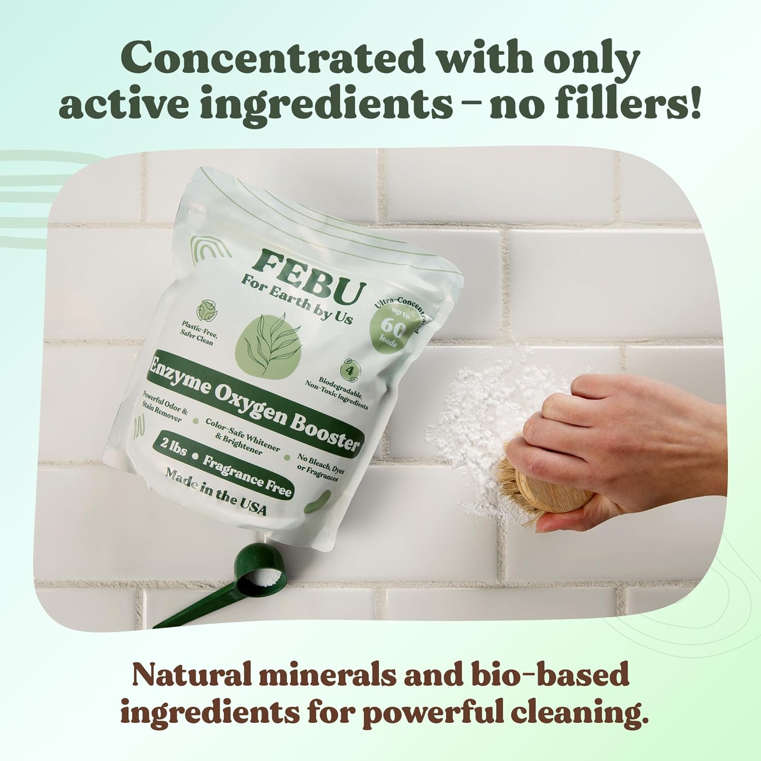 FEBU Enzyme Oxygen Laundry Booster, Fragrance Free, 2lbs | Natural Stain Remover | Powder Detergent Booster | Enzyme Clothing Stain Remover | Plant-Based No Filler Ingredients | Human Safe Made in USA : Health & Household