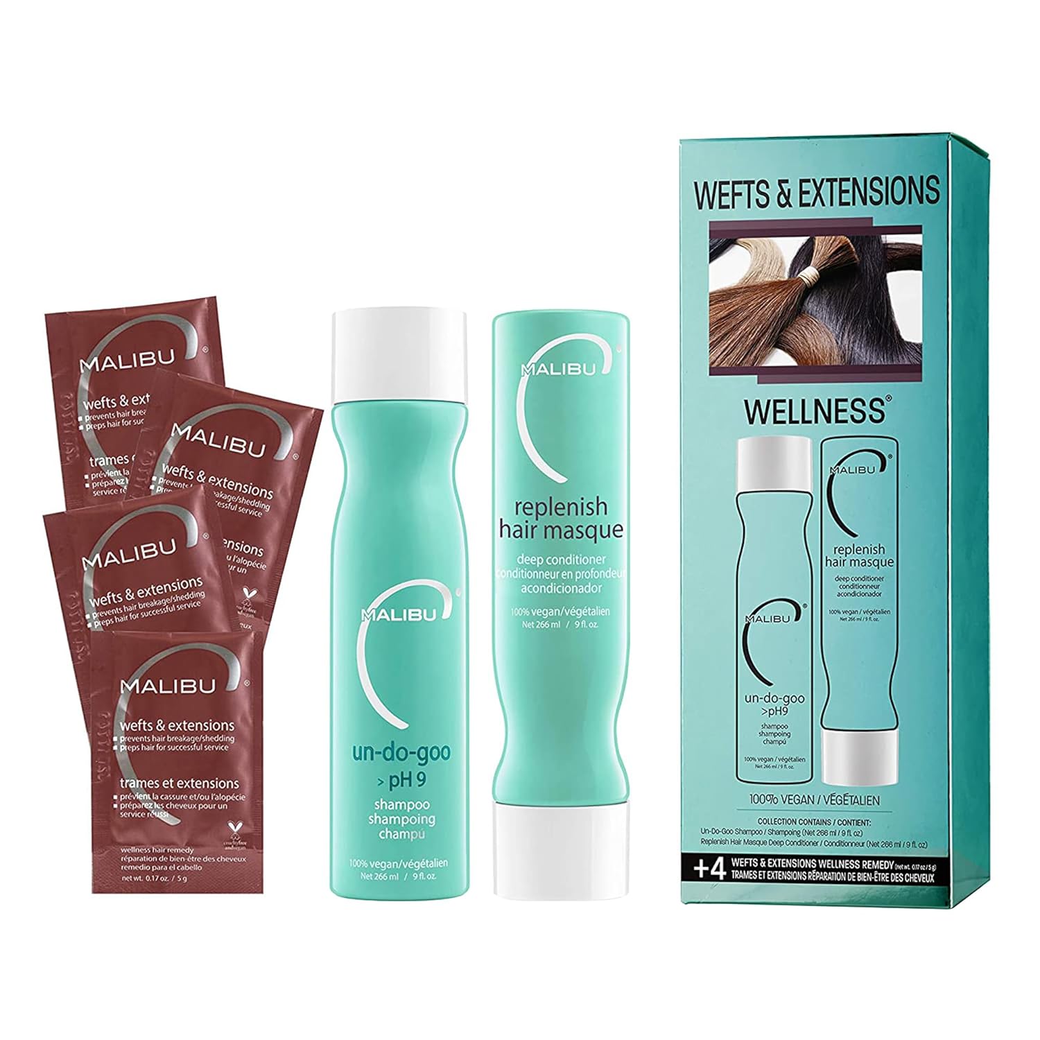 Malibu C Wefts & Extensions Wellness Hair Collection - Hair Care For Extensions & Wefts Maintenance - Reduces Hair Breakage For Natural Looking Extension Connections