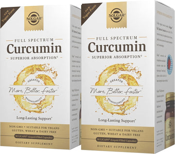 Solgar Full Spectrum Curcumin - 90 LiCaps, Pack of 2 - Superior Absorption - Brain, Joint & Immune Health - Non-GMO, Vegan, Gluten Free, Dairy Free - 180 Total Servings