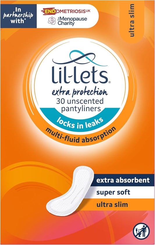 Lil-Lets Extra Protection Pantyliners X 30 (1 Pack), for Multi-Fluid Absorption, Light Bladder Weakness, Discharge or Spotting