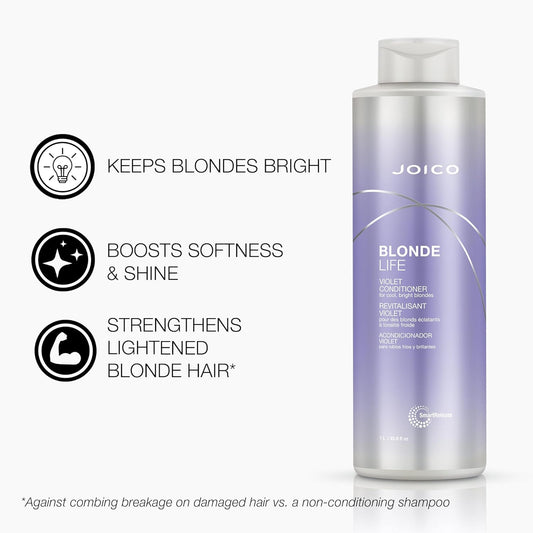 Joico Blonde Life Violet Conditioner | For Cool & Bright Blonde Hair | Neutralize Brassy Tones | Banish Yellow Tones | Boost Shine | Sulfate Free | With Monoi & Tamanu Oil