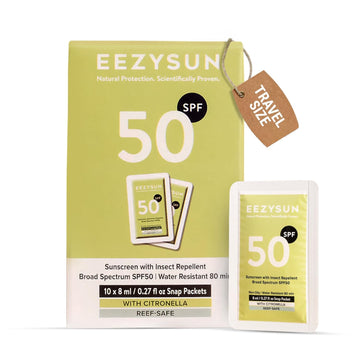 Spf 50 Sunscreen And Insect Repellent Snap Packets - Sunscreen Travel Size Bug Repellent With Citronella Oil, Lemongrass, And Neem Oil - Reef-Safe Repellent - 10 Snap Packets (0.27 Fl Oz Each)