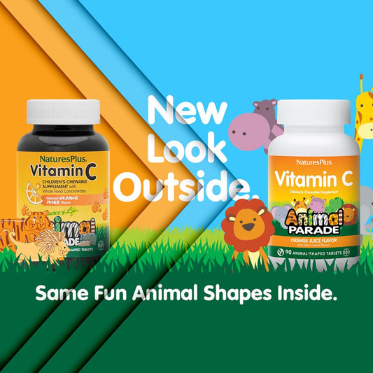Natures Plus Animal Parade Vitamin C Children'S Chewable - Natural Orange Juice Flavor - 90 Animal-Shaped Tablets - Vegan, Vegetarian, Gluten Free - 45 Servings
