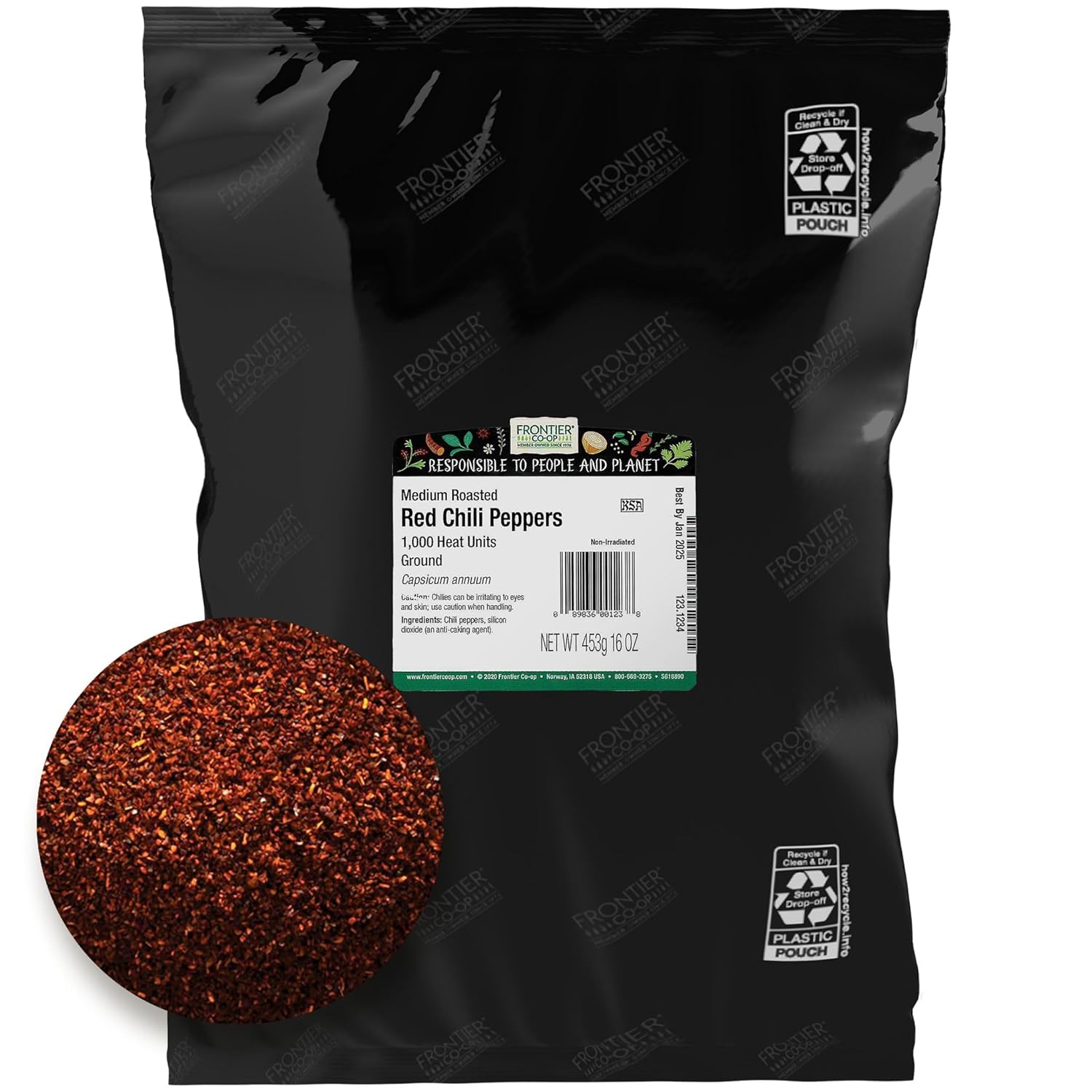 Frontier Bulk Red Chili Peppers 1,000 Hu, Medium Roasted, Ground, 16 Ounce