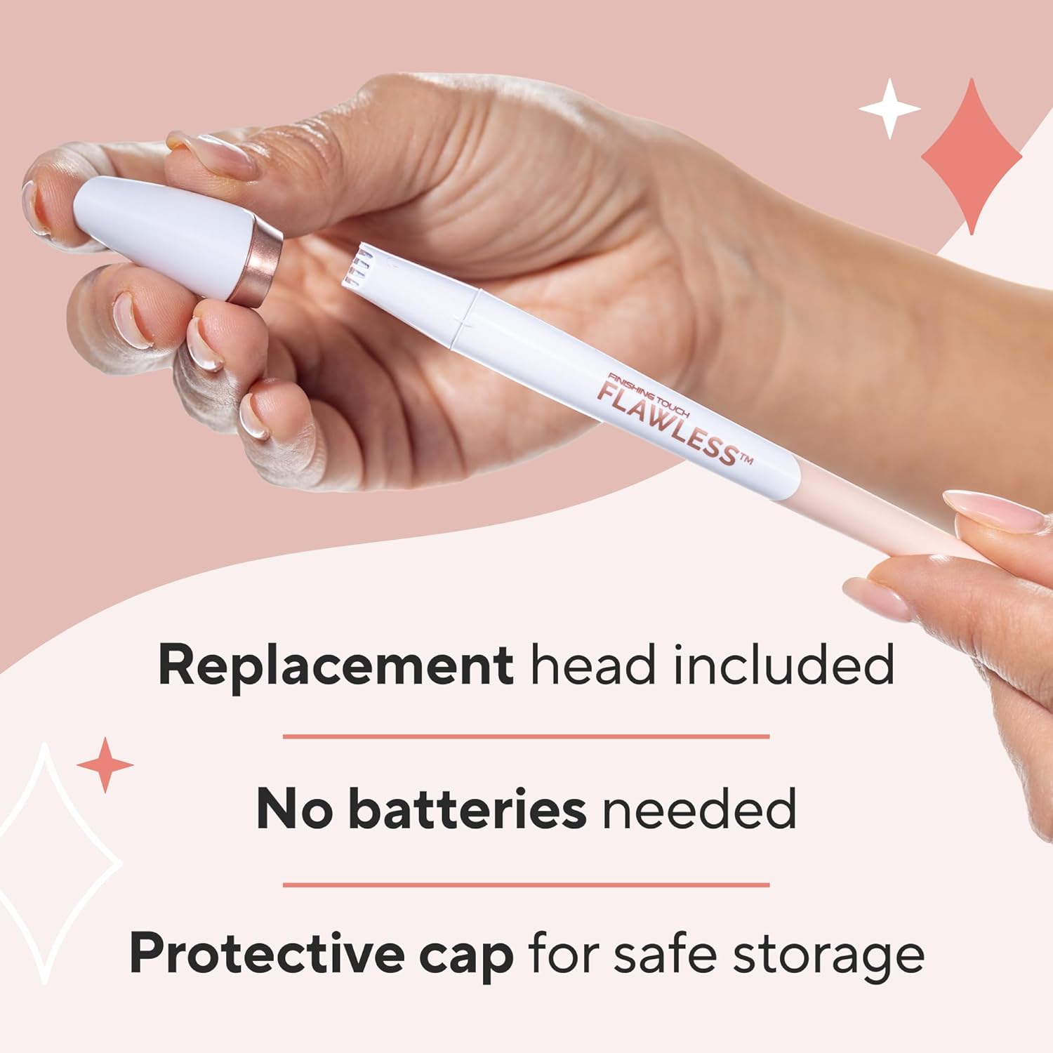 Finishing Touch Flawless Stray Hair Remover, Precise Micro-Blade Hair Removal Tool, Designed to Painlessly Cut Stray Hairs from Chin and Lips to Fingers and Toes, for All Skin Types : Beauty & Personal Care