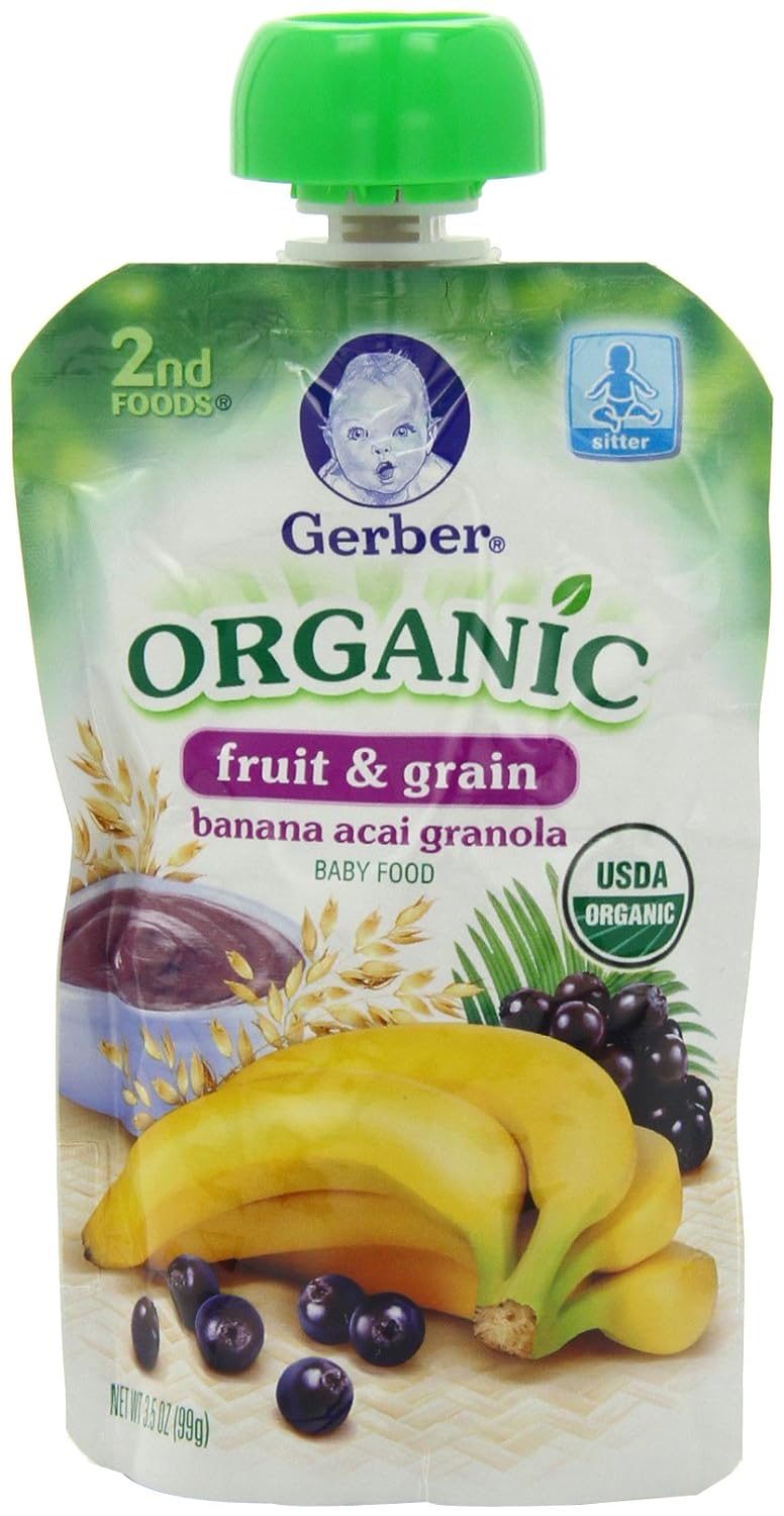 Gerber Organic Baby Food Pouches, 2nd Foods for Sitter, WonderFoods, Banana Acai Granola, 3.5 Ounce (Pack of 12)