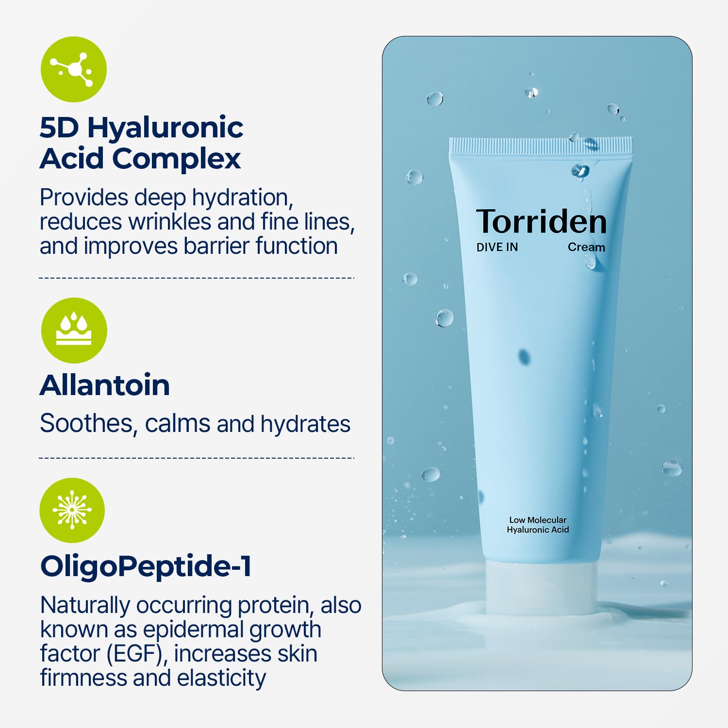 Torriden DIVE-IN Hyaluronic Acid Cream 2.71 fl oz | Facial Moisturizer for Sensitive, Oily Skin | Fragrance-free, Alcohol-free, Lightweight, No Colorants | Vegan, Clean, Cruelty-Free : Beauty & Personal Care