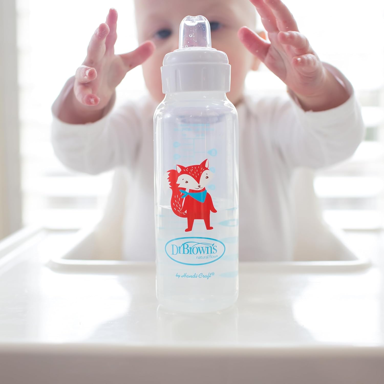 Dr. Brown's Milestones Narrow Sippy Bottle, 100% Silicone Soft Sippy Spout, 8oz/250mL, Fox, 6m+ : Baby