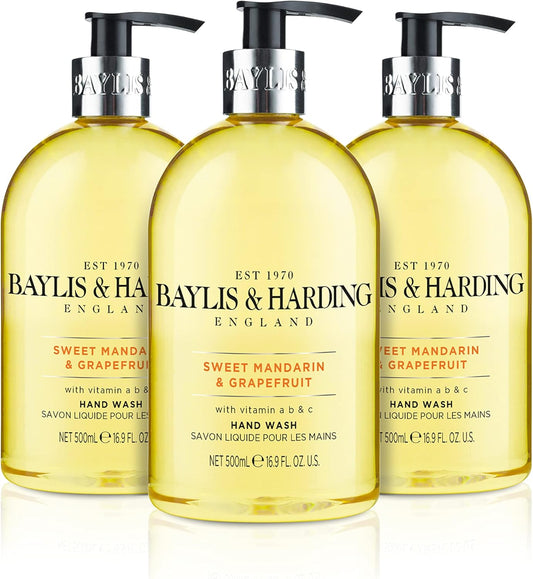 Baylis & Harding Signature Hand Wash Bundle - 3 X 500 Ml Sweet Mandarin & Grapefruit, 3 X 500 Ml Black Pepper & Ginseng For Men & 3 X 500 Ml Jojoba, Vanilla & Almond Oil (9 Bottles) - Vegan Friendly