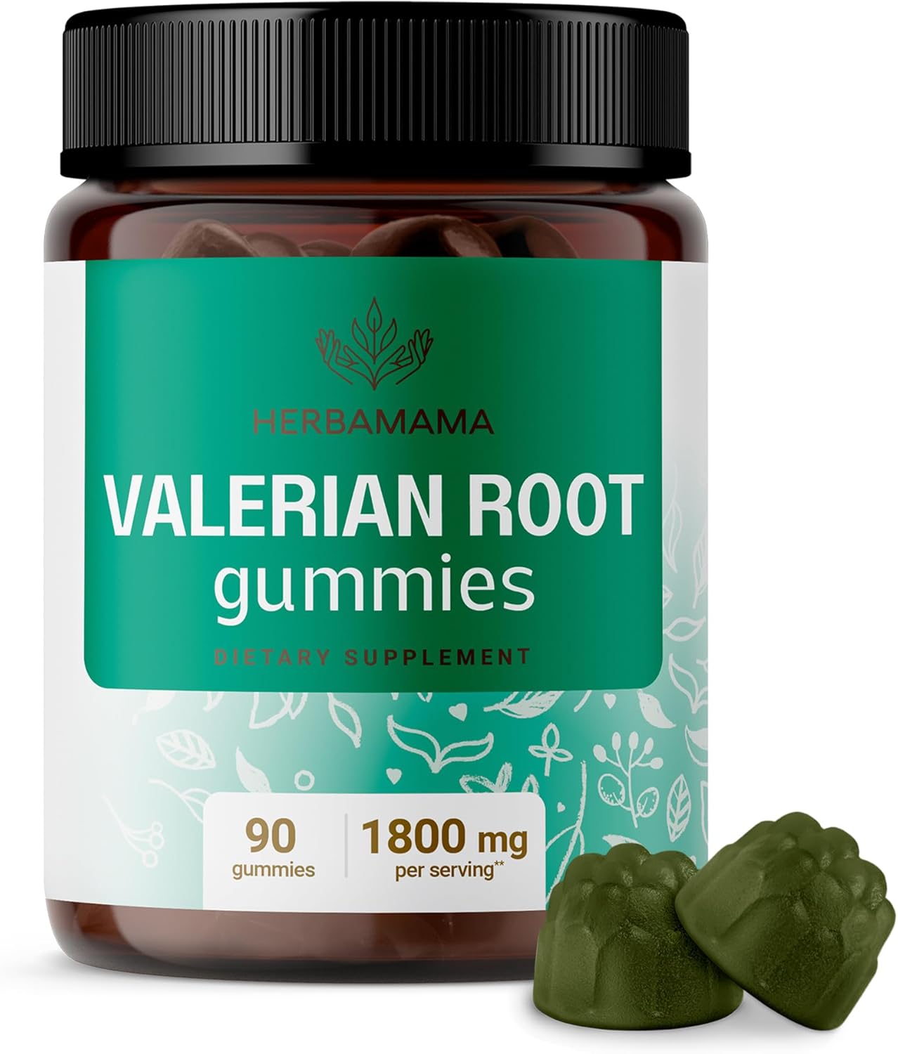 Herbamama Valerian Root Calm Gummies - 1800 Mg Valerian Root Herb Calming Supplements For Adults - Vegan, Gelatin-Free, Non-Gmo - 90 Apple-Flavored Relaxing Chews