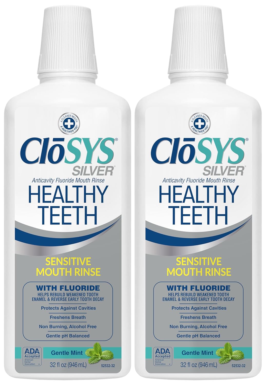 Closys Healthy Teeth Anti-Cavity Oral Rinse Mouthwash With Fluoride, Non-Burning, Non-Irritating – 32 Fl Oz (Twin Pack)